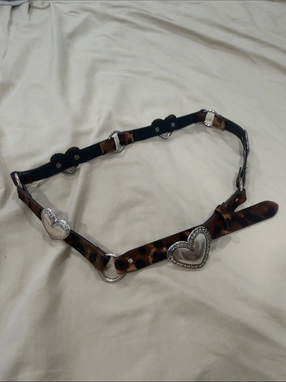 Zara Leopard Print Belt with Silver Heart Buckles